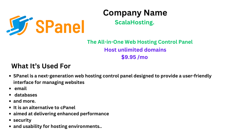 Highlighted features of SPanel control panel for web hosting